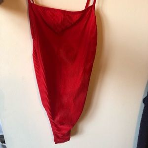 Red ribbed bodysuit